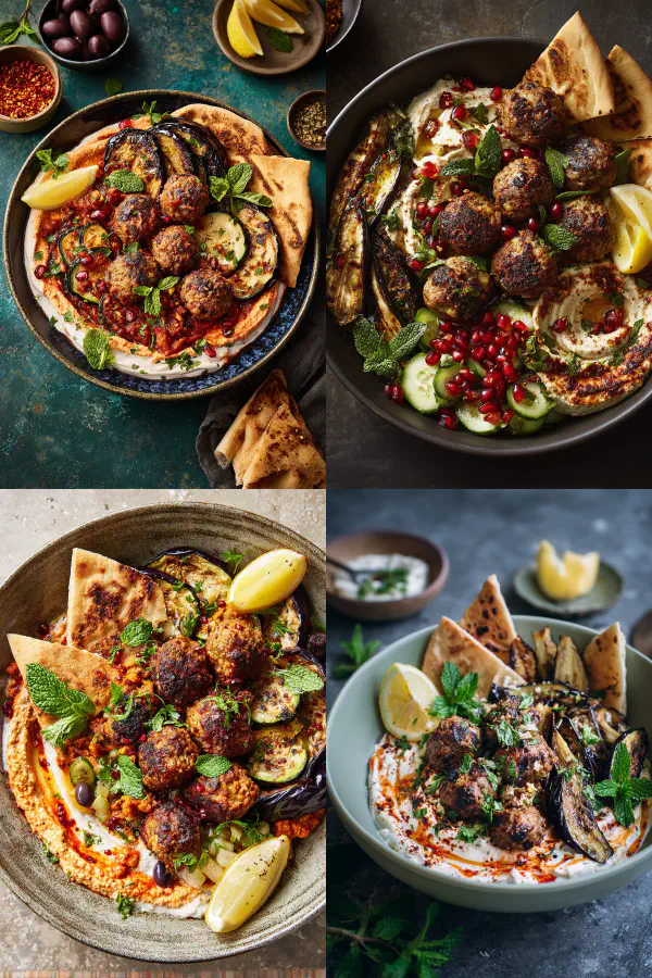 Chicken Bowls with Roasted Eggplant Sumac Pitas