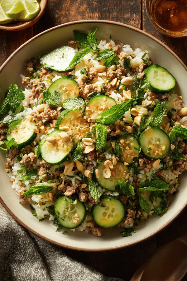 Crunchy Pork Cucumber Rice Salad