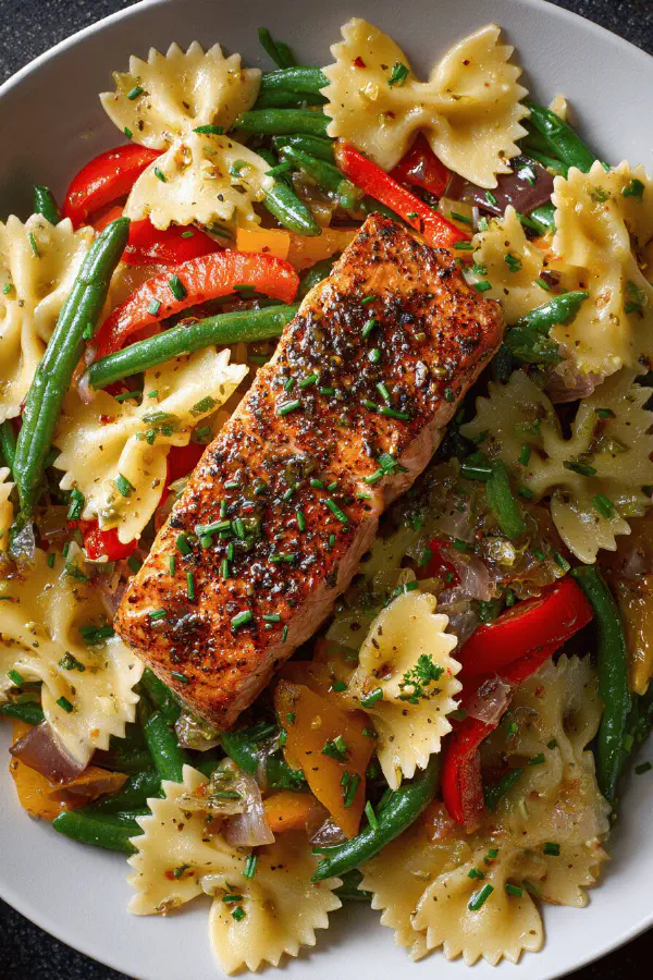 Farfalle with Salmon and Veggies