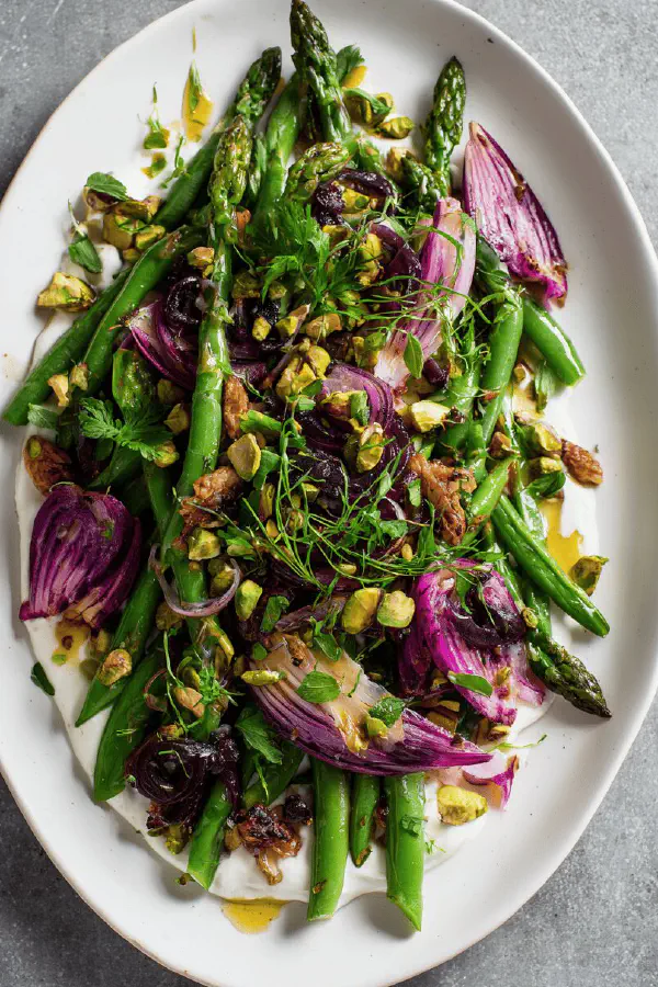 Green Veggie Salad with Roasted Shallots