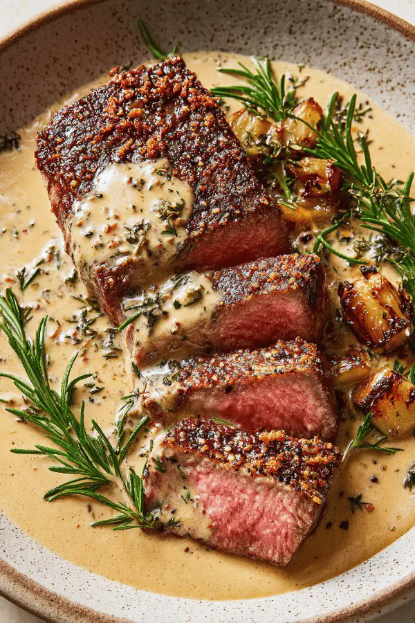 Grilled NY Steaks with Brown Butter Cream