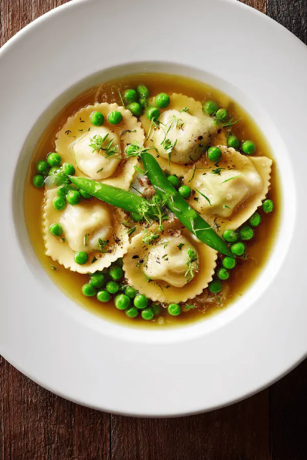 Pea Ravioli Broth