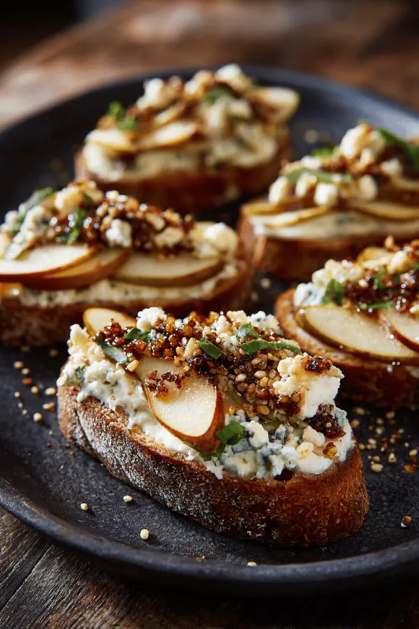 Pear Ricotta Blue Cheese Canapés