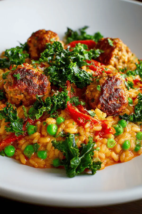 Pork Meatball Sweet Pea Risotto