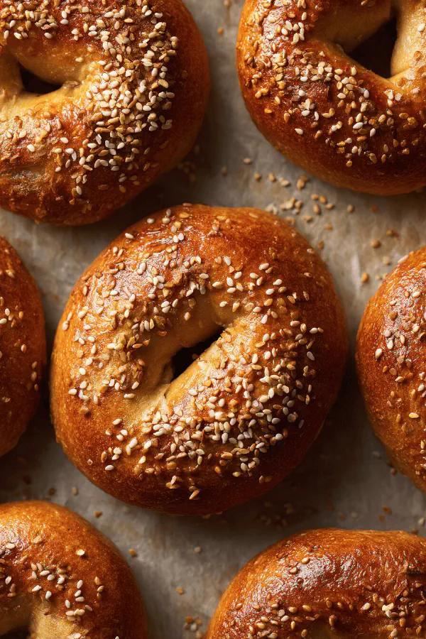 Sesame Bagels with Molasses Twist