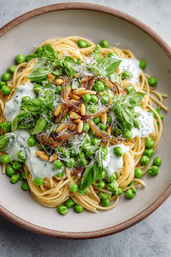 Spaghettis petits pois basilic twist