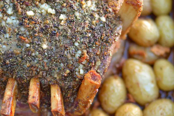 Lamb Leg with Herb Crust and Rosemary Jus