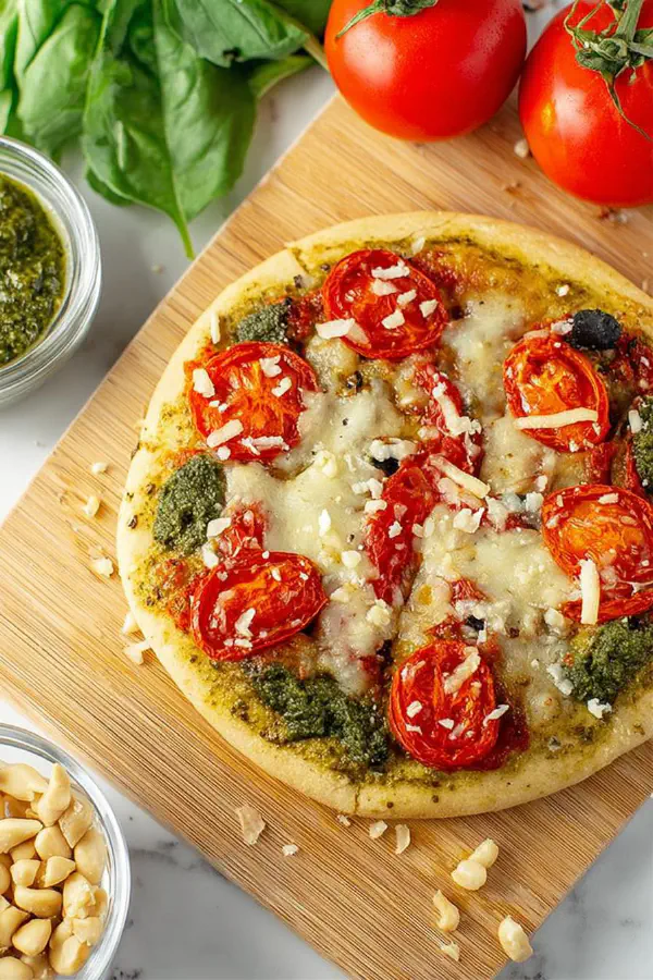Spinach Tomato Pesto Pizza