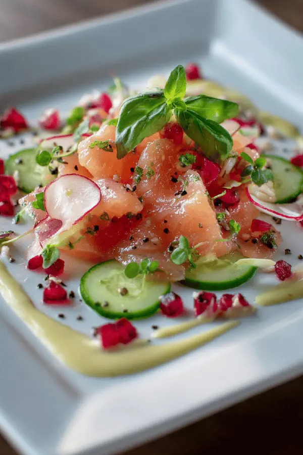 Trout Crudo with Cranberry and Puffed Rice