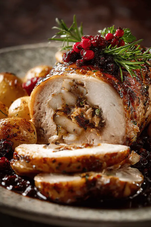 Turkey Roast Stuffed Pear Cranberry