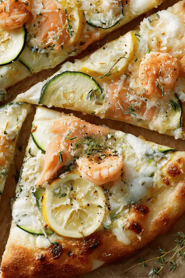 White pizza zucchini trout shrimp